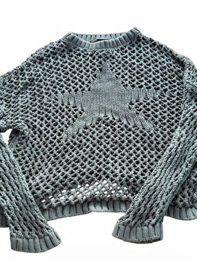 Minga London Olive Green Star Open Knit Sweater Size M